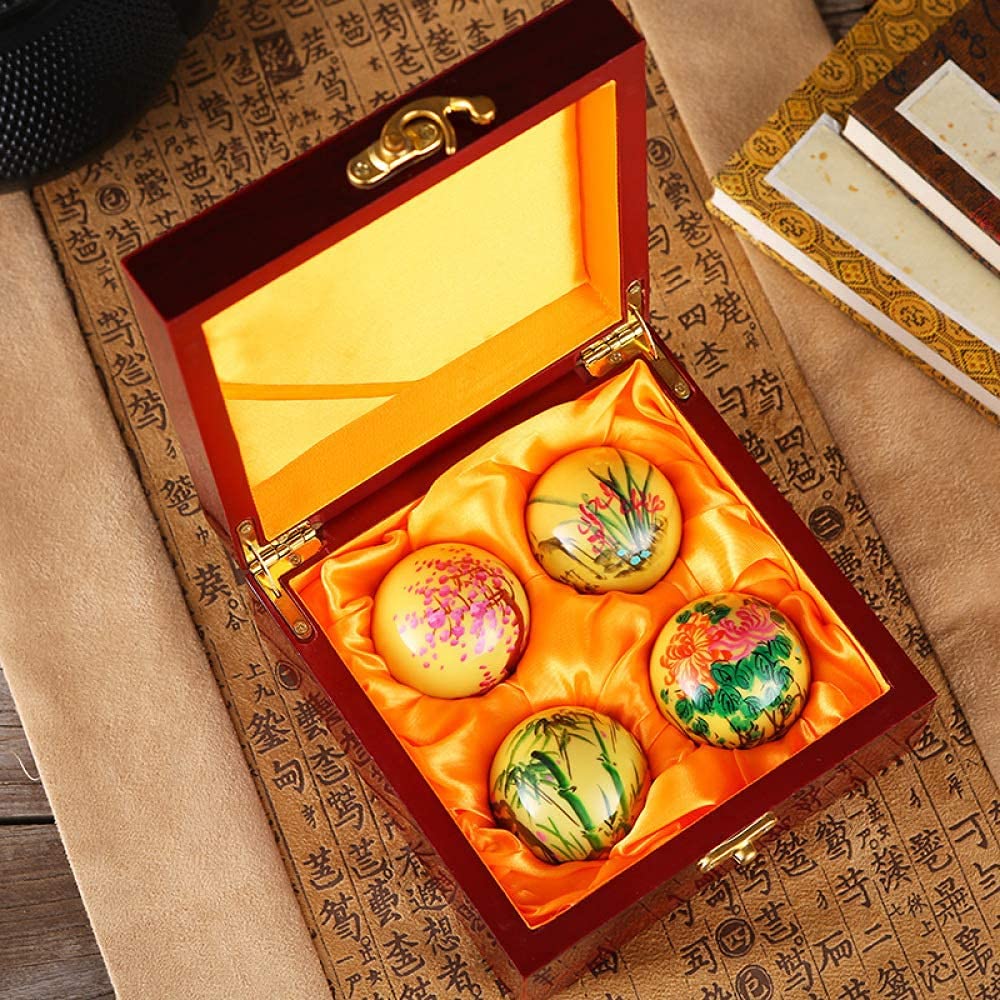 "baoding pallaPrugna dipinta a mano, orchidea, bamb��, crisantemo, esercizio di salute in stile cinese, palla antistress, esercizio a mano con confezione regalo (55 mm)"
