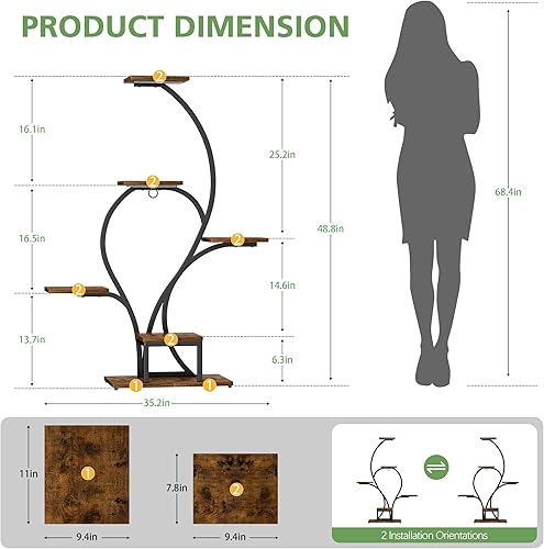 Miniatura 2 de Soporte para plantas de interior con luces de crecimiento, estante para plantas de 6 niveles para interiores, soportes de esquina de 49 pulgadas