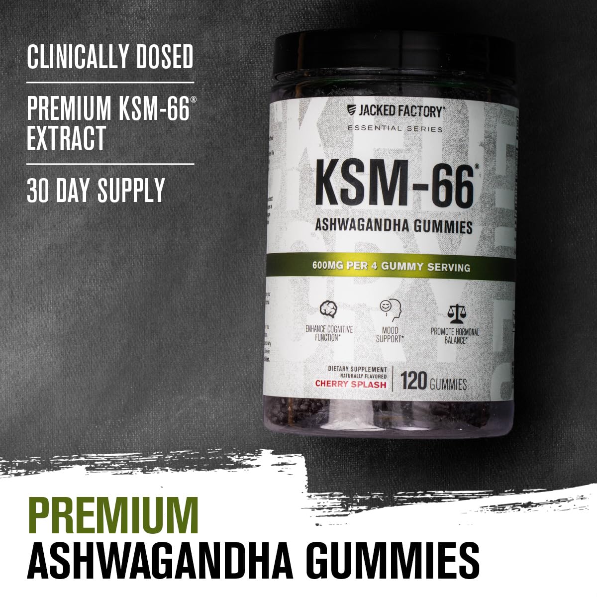 Jacked Factory Ashwagandha Gummies - KSM 66 Ashwagandha Gummies (600mg Per Serving) - Enhance Cognitive Function, Boost Mood, and Promote Hormonal Balance - 120 Gummies, Cherry Splash — Amazon image 2