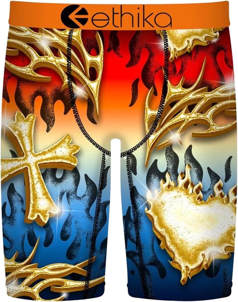 Ethika Men’s Boxer Brief, Knee Length, 4-Way Stretch Performance Underwear with Graphic Prints - Cold Hearts