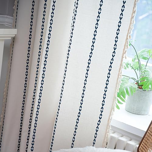 Miniatura 113 de Deeprove Cenefa Bohemia Blanca con Borlas para Decoración de Cocina y Cafetería, Cortinas Cortas de Algodón y Lino Crema Estilo Bohemio Rústico,