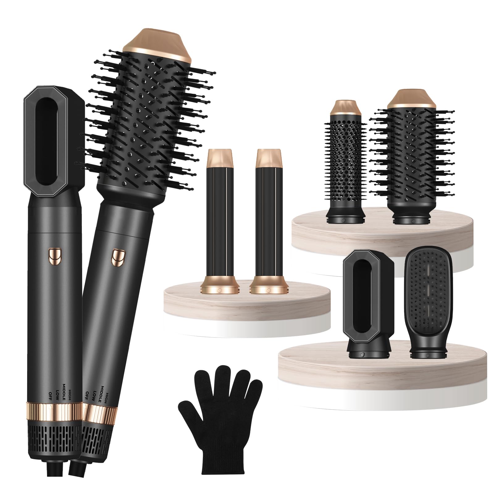 Airstyler Rundbürstenföhn 6 in 1, Haarstyler Set,1000w Airstyler Warmluftbürste mit Automatischer Lockenstab, Warmluftbürste