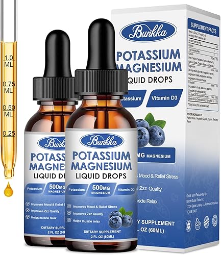 Suplemento de potasio y magnesio, suplemento de potasio y magnesio con calcio, vitamina D3, zinc, sin azúcar y gotas líquidas veganas suplemento