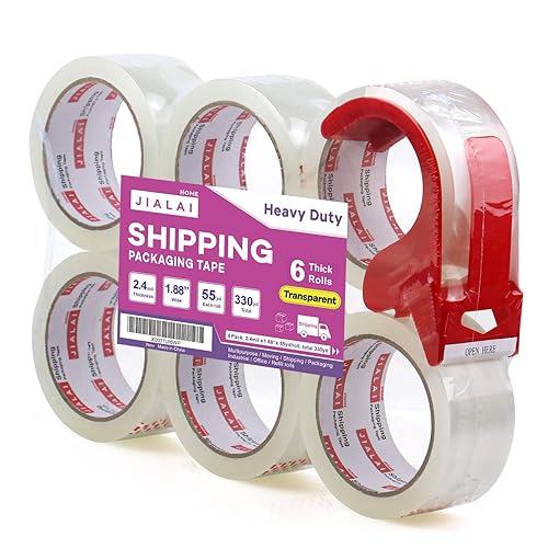 JIALAI HOME Cinta de Embalaje Transparente de Servicio Pesado, 6 Rollos con Dispensador Rellenable, Cinta de Embalaje de Grado Industrial para
