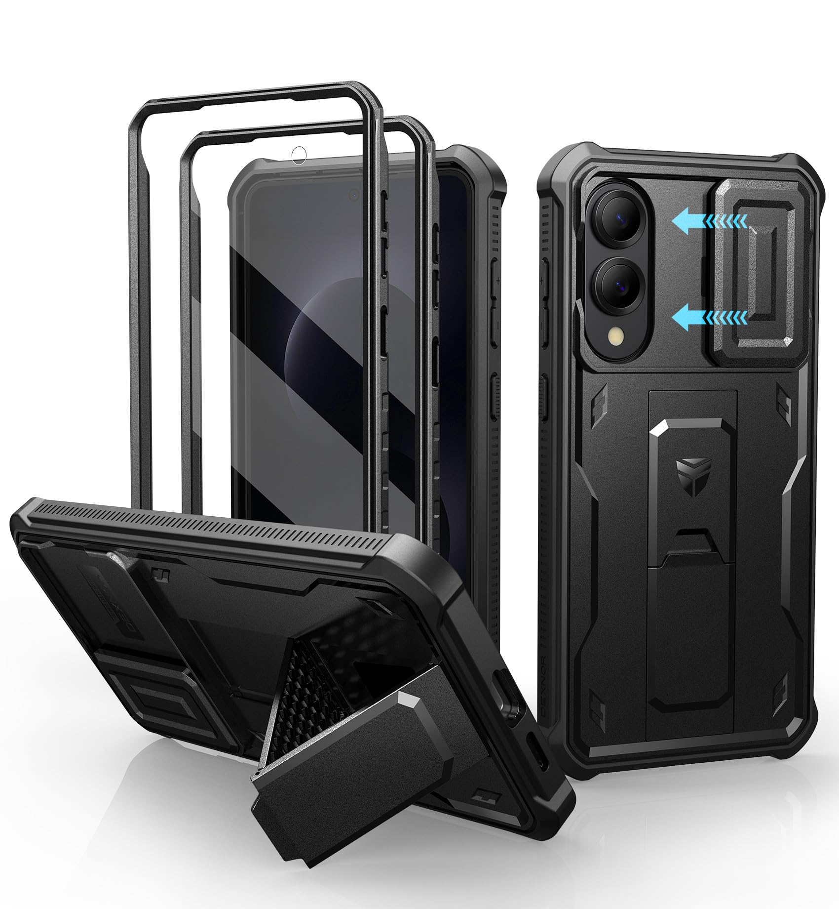 Dexnor for Samsung Galaxy S25 Edge Case with Upgraded Slide Camera Cover & 2 Front Frames & Built-in Screen Protector & Kickstand, Heavy-Duty Rugged