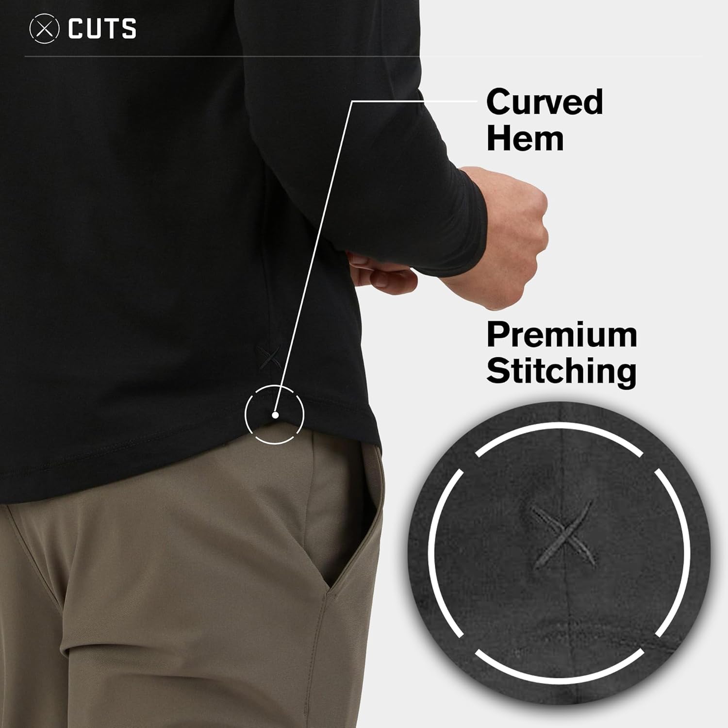 Cuts Clothing Men's Premium AO Casual Hooded Long Sleeve Shirt | Classic Curve Hem | PYCA Pro Soft Fabric