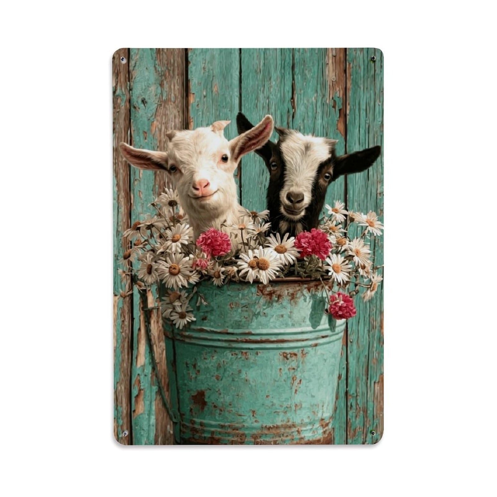 Nestemfo Vintage Goats In Flower Bucket Tin Sign Metal Sign, Living Room,Bar, Home, Bedroom Wall Decor,Retro Metal Poster 8X12 Inches