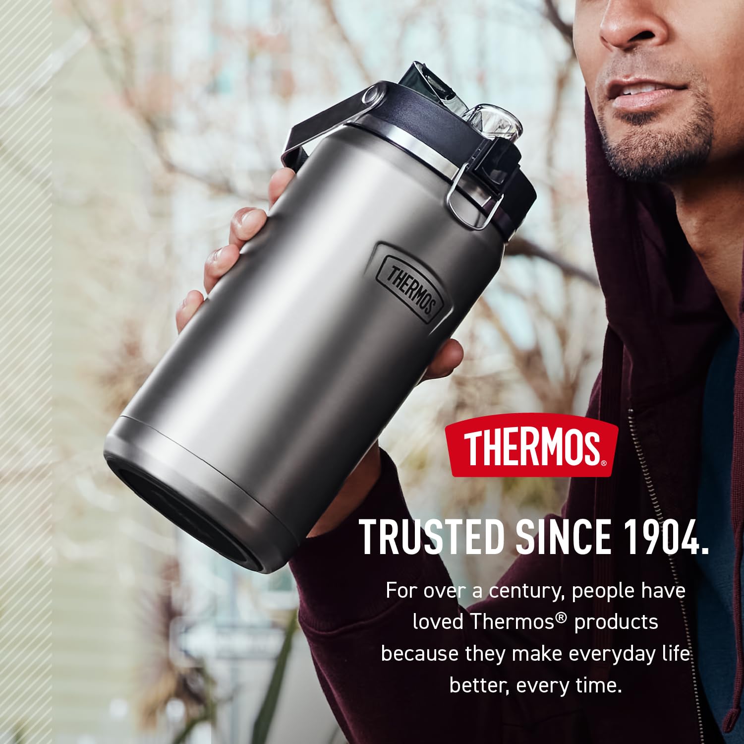 Thermos, ICON Series, Stainless Steel Water Bottle With Spout, Matte Stainless Steel, 64 oz