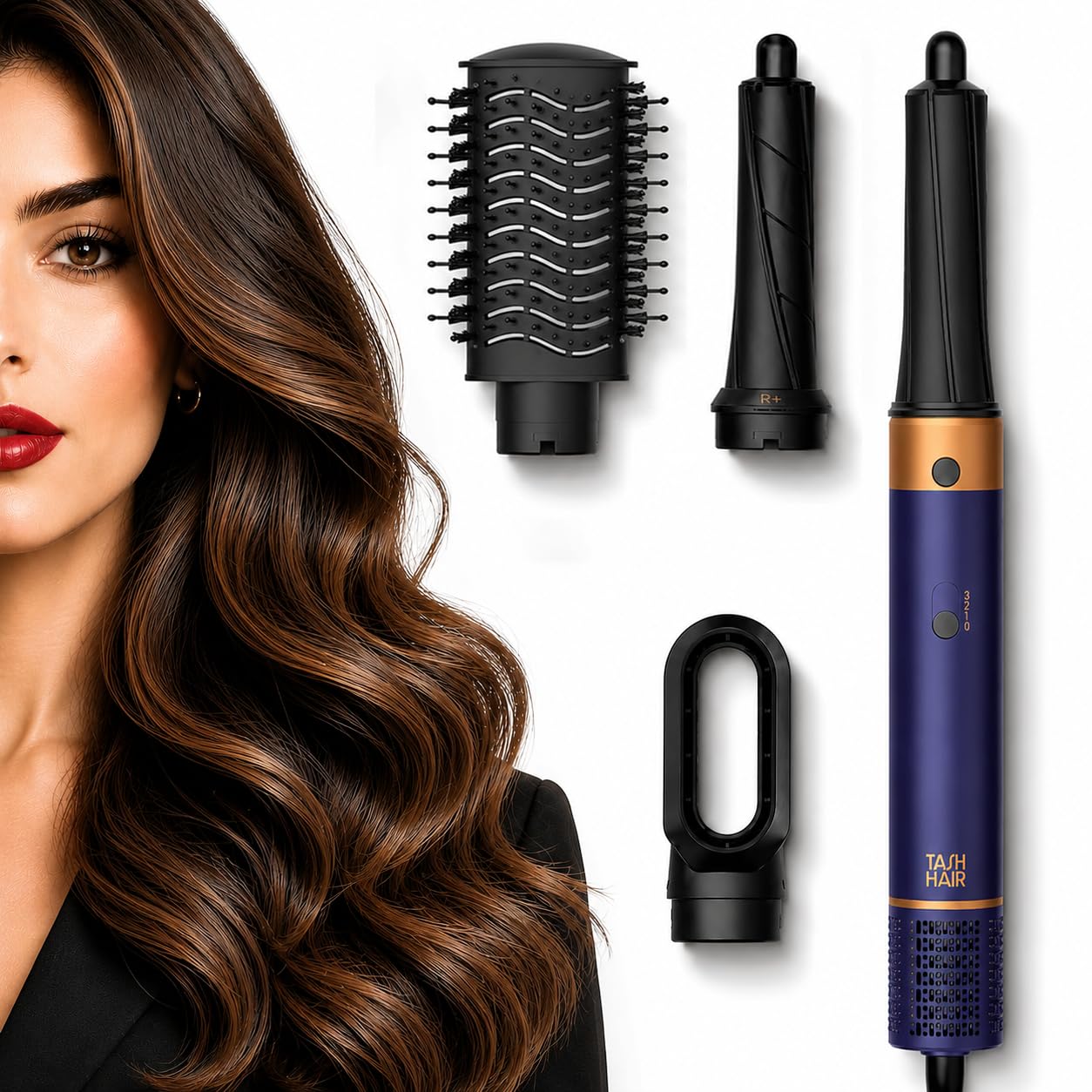 Tash Hair 4 in 1 AirStyler- Auto Wrap Curlers, Volumizing Brush & Blow Dryer | 50% Less Heat Damage, 1200 Watts, 3 Heat Modes, 360° Airflow, Ionic Technology- All in One Styler (1 Year Warranty)