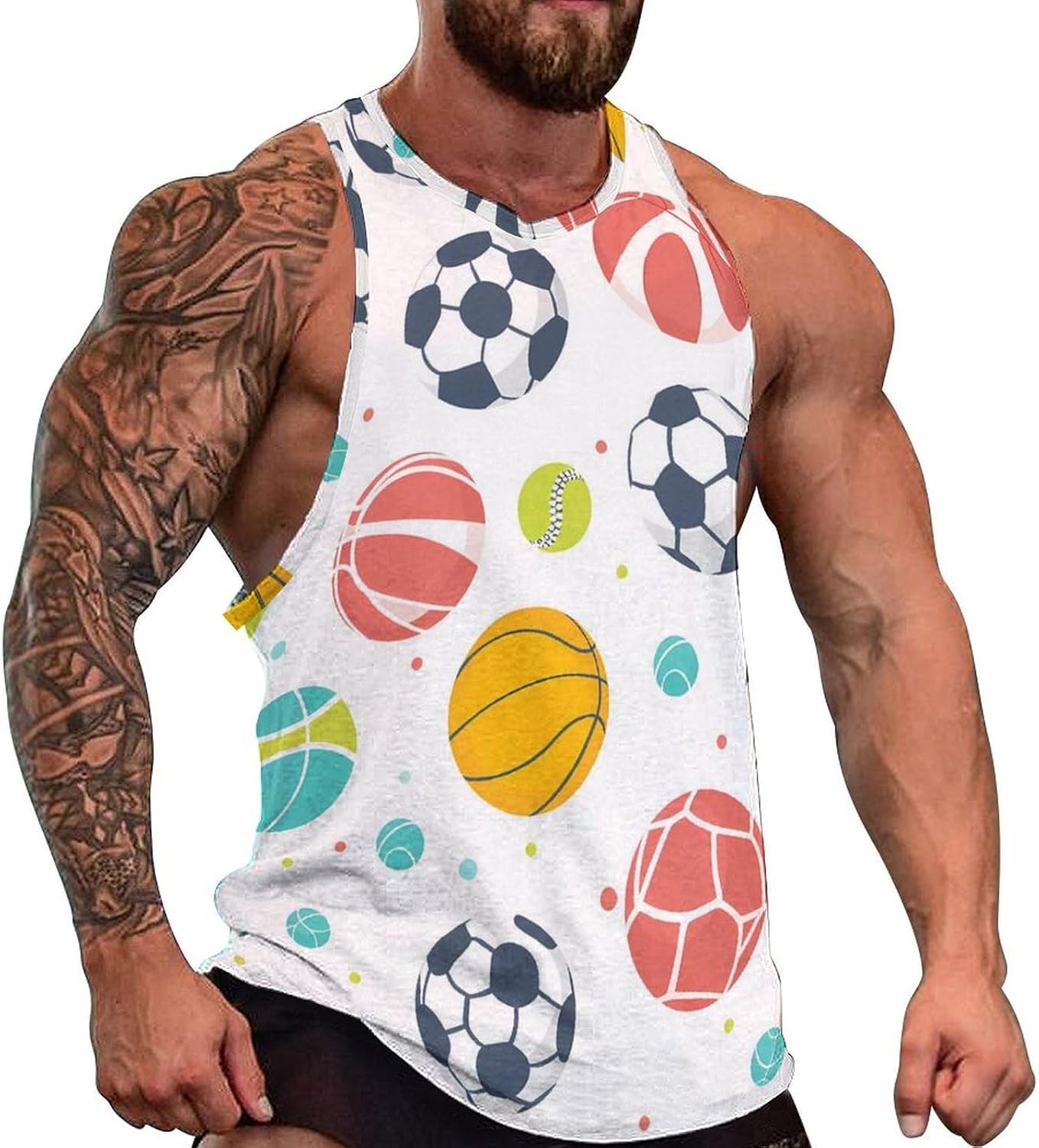 Cute Sports Balls Mens Breathable Printed Tank Top 5XL