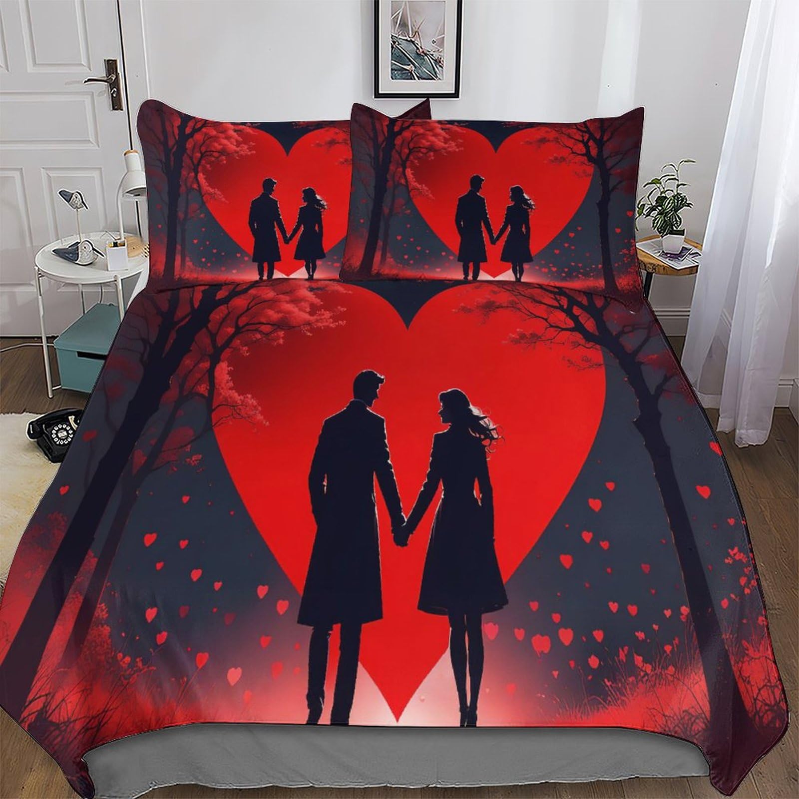 PAZZK Romantic Couple 3D Printed Bedding Set Comforter Cover 3 PCs with Pillowcases with Zipper Closure for Adults Teenager Kids Quilt Cover Soft Anti-allergic Duvet Cover Double (200x200cm)