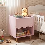 Costzon Table de chevet, Table latérale avec plateau large, grand compartiment de rangement & Pieds en bois de caoutchouc massif, Table d'extrémité en bois pour les enfants Chambre à coucher, Salle de jeu, Salon (Pink)