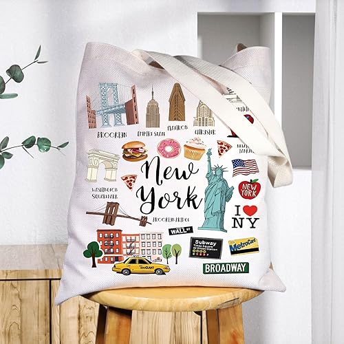 Miniatura 5 de BWWKTOP Bolsa de lona de Nueva York, regalo de recuerdo de Nueva York, bolsa de comestibles de Nueva York, regalos de viaje de Nueva York, bolsa de
