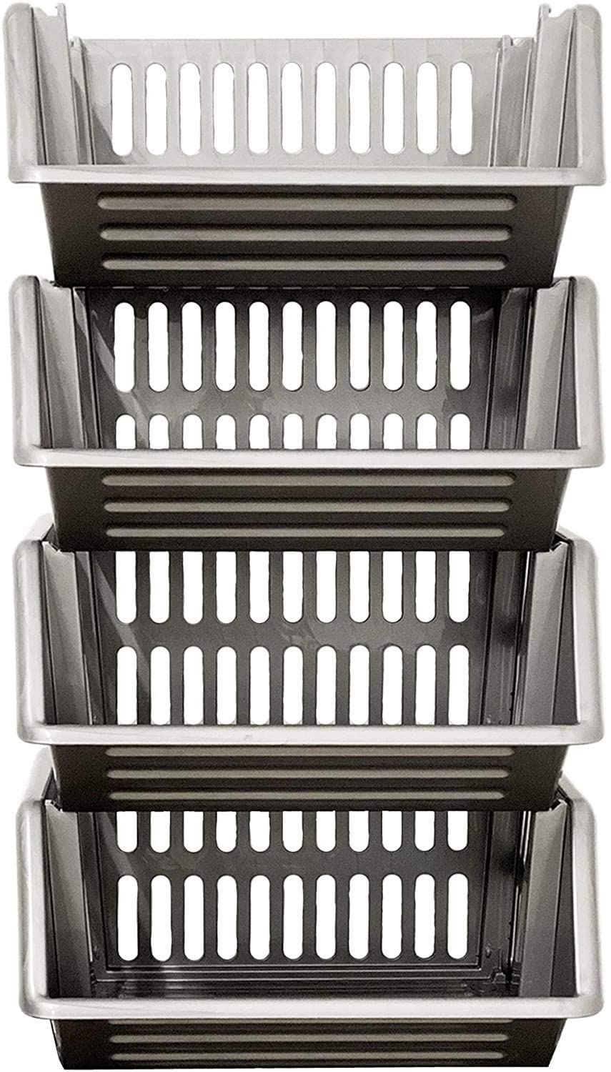 Large 4 Tier Stacking Baskets Storage Veg Rack Plastic Stackers, Black ...