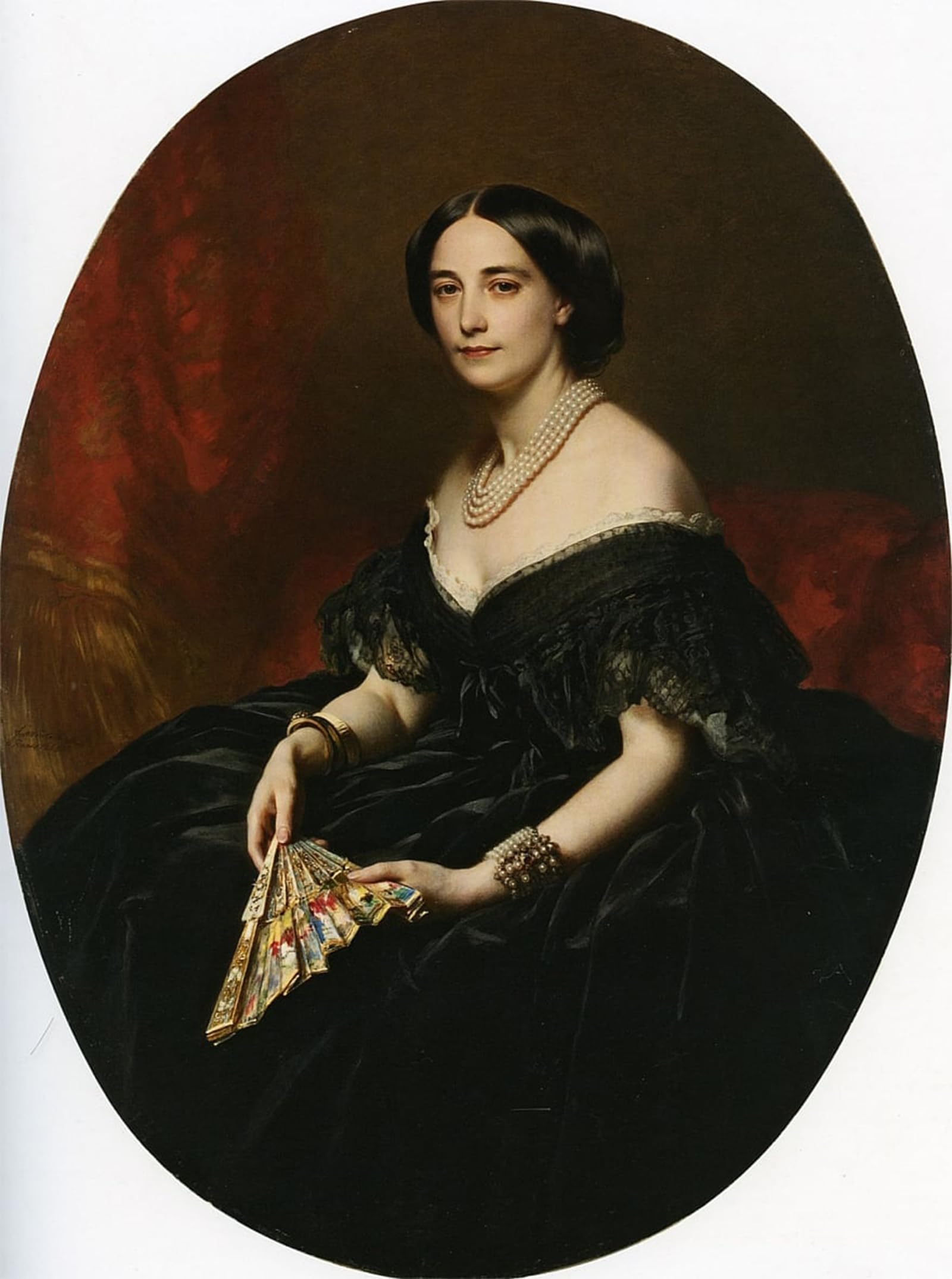 POSTERIIk Vintage Classic Picture Landscape Artwork Portrait of a Lady with a Fan by Xaver Winterhalter Portrait Canvas Painting for Office Home Decor 60x90cm