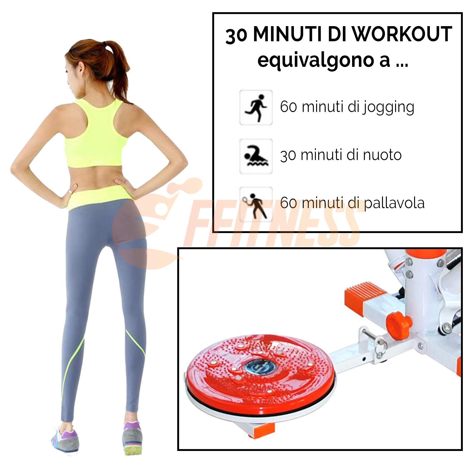 FFitness Stepper Twister Ffitnes, Strumento Professionale Multifunzione per l'home Fitness Unisex Adulto, Bianco, Medium