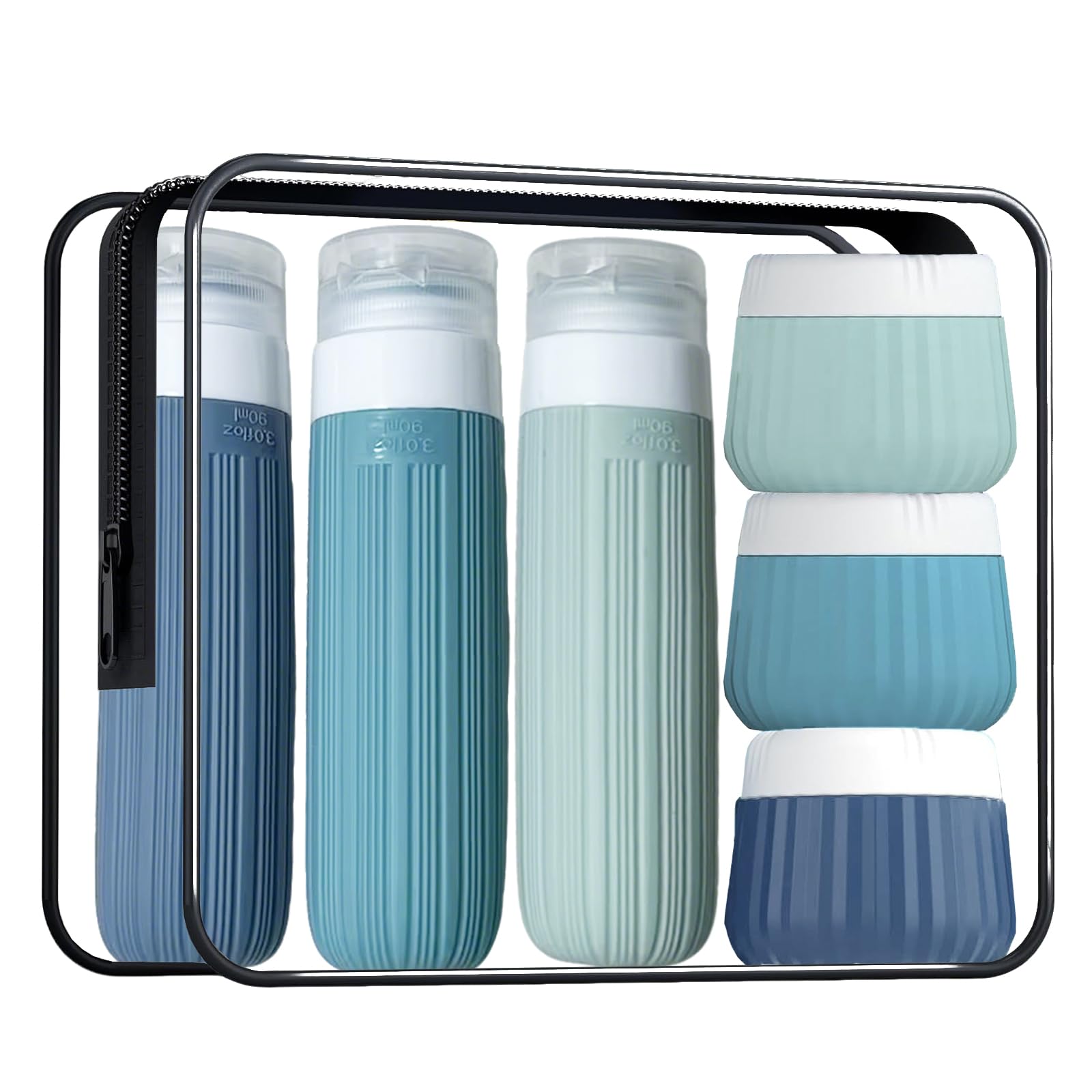 DIGNFENG Set 6 Pezzi Flaconi da Viaggio in Silicone 90ml +40ml, C | ontenitori per Liquidi Antiperdita, Kit Aereo con Trousse, Accessori Mini Size