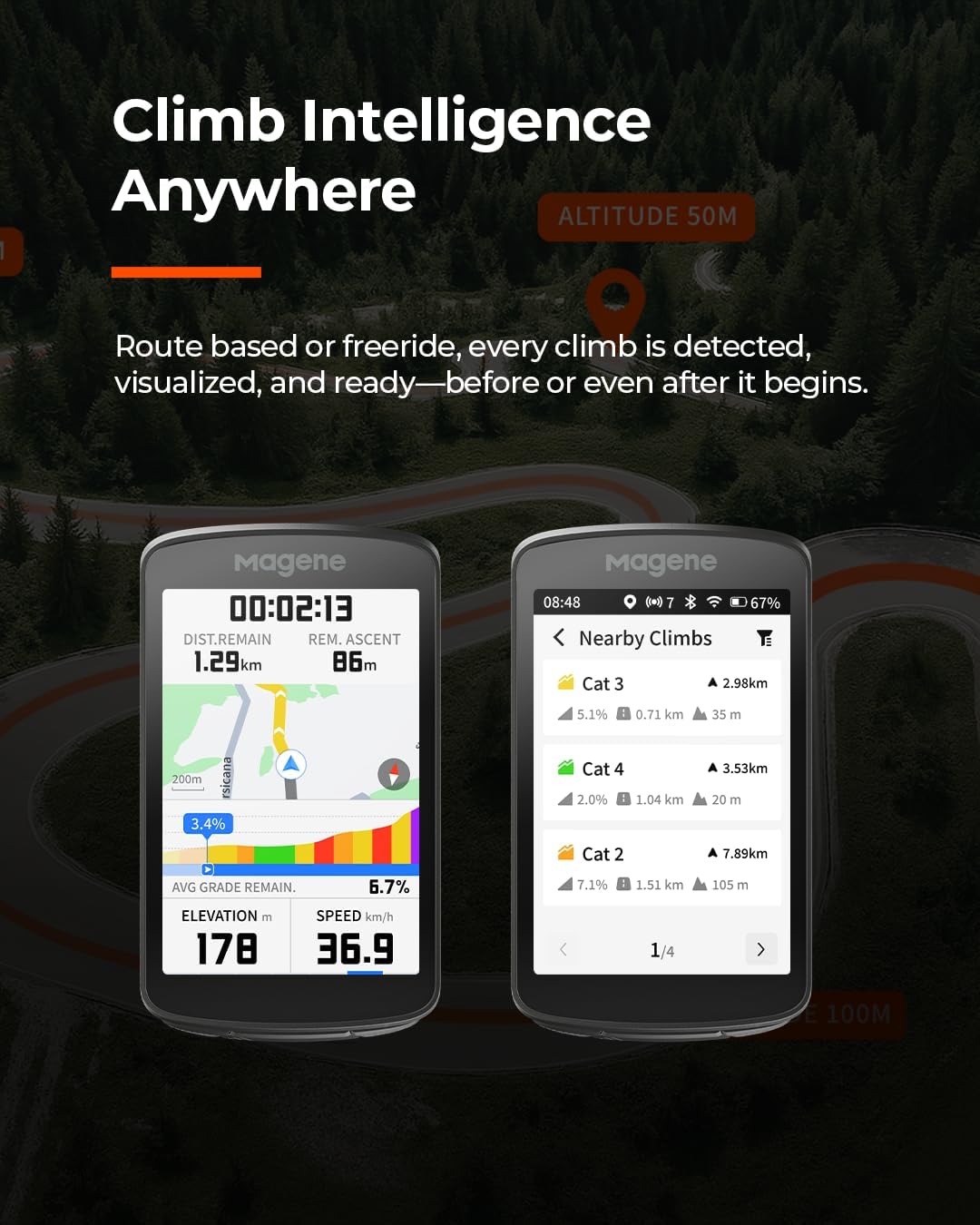 Magene C706 Smart GPS Bike Computer – 3.3" Color Touchscreen with Map Navigation, Voice Guidance, Freeride ClimbPro, Live Segments, Dual-Band GNSS Cycling Computer