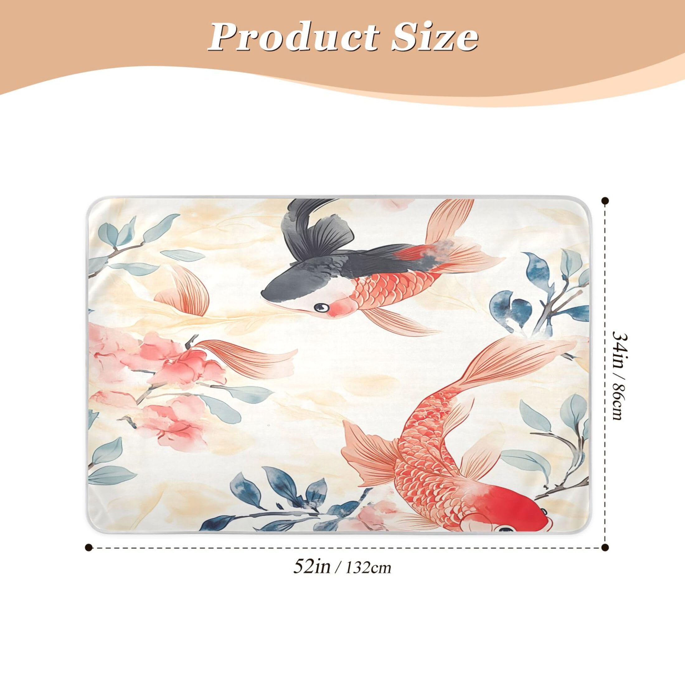 Takiito Chinese Fish Bed Pad Reusable Bed Underpad Washable Waterproof Leak-Proof Quick Dry Incontinence Pee Pad for Toddlers Kids Adults Pets 34x52 in