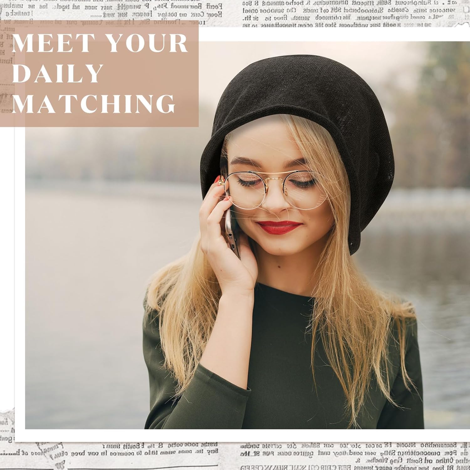 2 Pack Linen Beanies Hats for Women & Men - Winter Slouchy Hat, Soft Natural Fiber Knit for Comfort, Beige & Black - Image 4