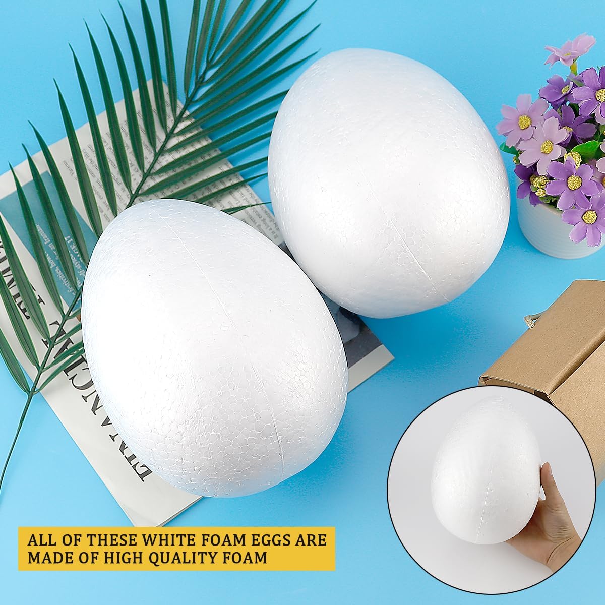 2Pcs Foam Eggs, Unfinished Eggs, Blank Solid Eggs for DIY Crafts Painting, Easter Eggs Decoration (7.5 Inches)