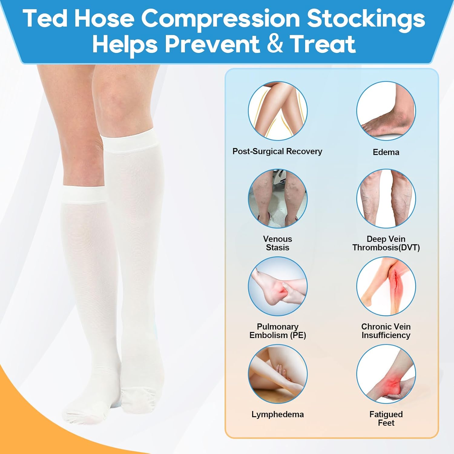 2Pairs Ted Hose Compression Stockings for Women and Men, Anti Embolism Compression Stockings, Surgical Compression Stocking, 15-20 mmHg Compression TED Hose with Inspect Toe Hole - Image 5