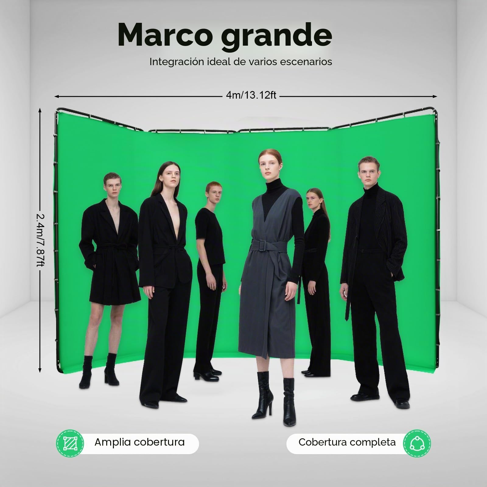 400 cm x 240 cm fondo verde con soporte, tela de fondo ajustable Chroma Key Soporte de fondo portátil con bolsa de transporte para fotografía de estudio y transmisión en directo, zoom de