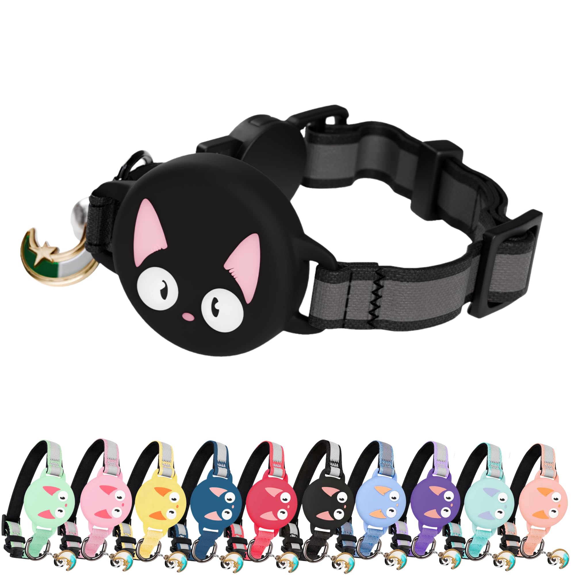 KittyTag AirTag Cat Collar – Breakaway Reflective & Waterproof Collar with Built-in Holder, Adjustable with Bell for Indoor/Outdoor Cats – AirTag Not Included (Black, 9–12")