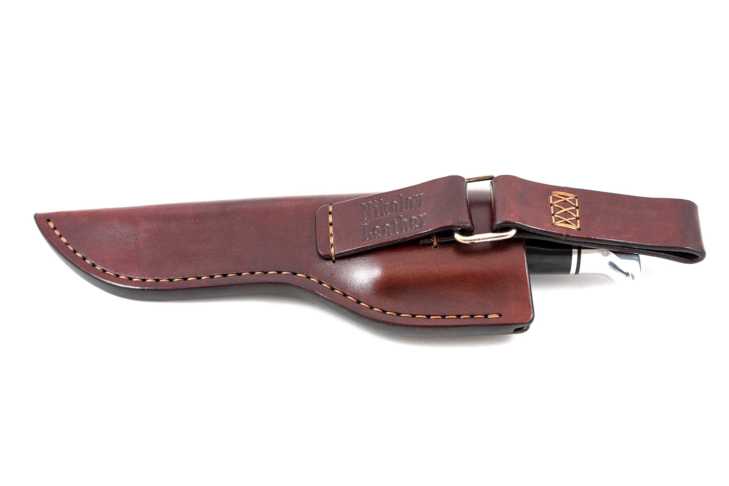 Leather sheath for Buck 119 with belt loop and dangler, hunting knife