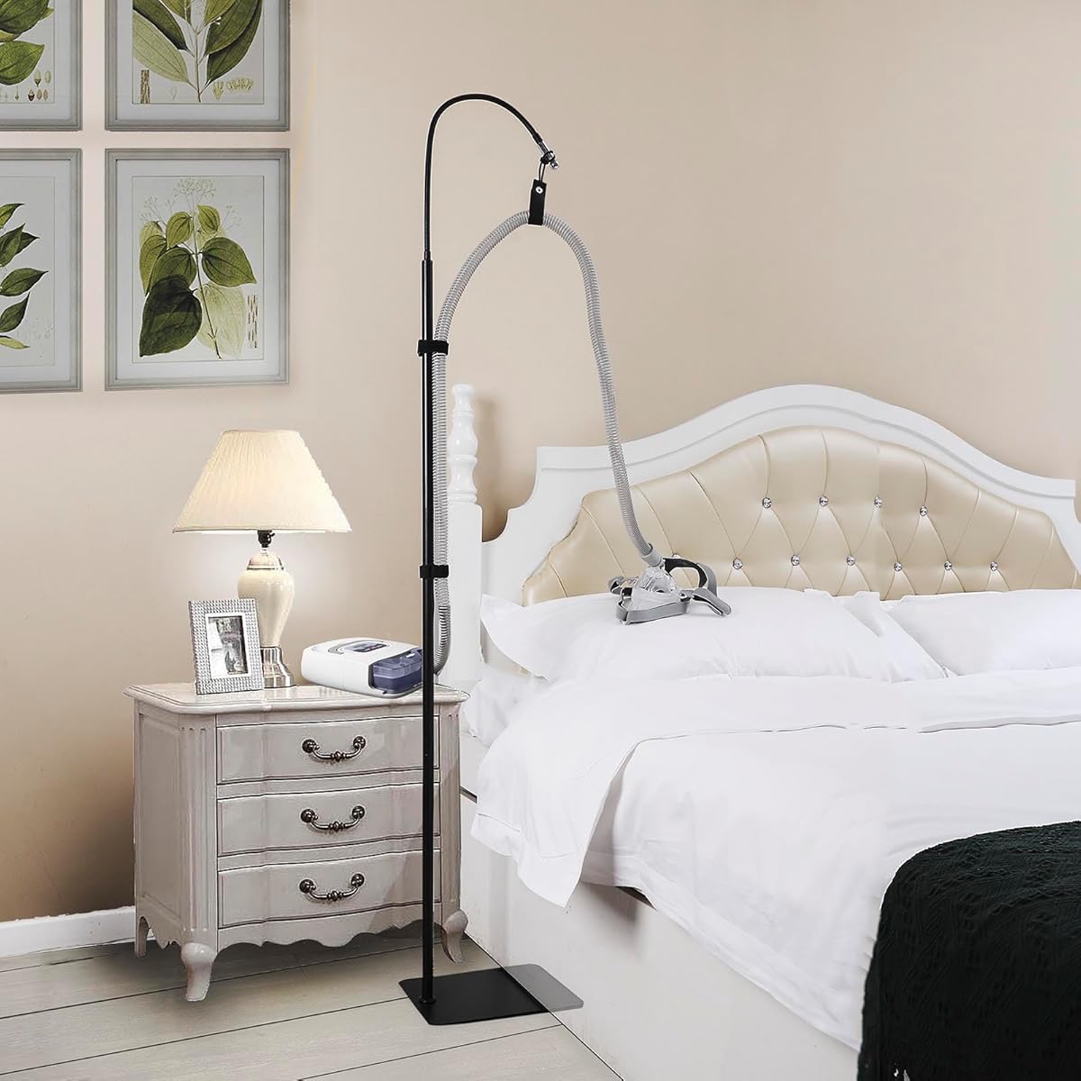 CPAP Hose Holder, CPAP Hose Holder for Bed Adjustable Height and Angle, CPAP Hose Hanger CPAP Tube Holder Avoid Hose Entanglement, CPAP Holder Bedside Anti-Rust Alloy, Black