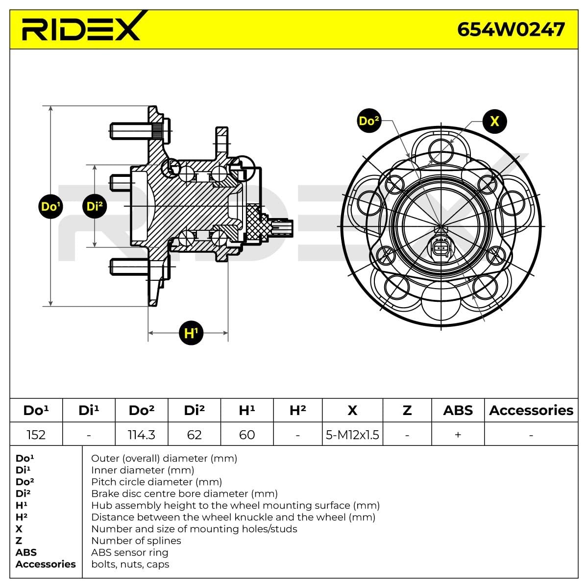 RIDEX 654W0247 Juego de cojinete de rueda Trasero ambos lados Compatible con TOYOTA AURIS NRE15, ZZE15, ADE15, ZRE15, NDE15