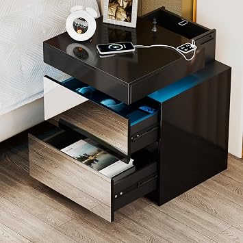 LED Nightstand Set of 2 with Motion Sensor and USB Type-C - Black