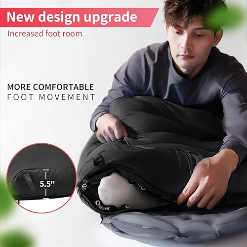 Miniatura 5 de Saco de dormir de plumón para adultos, 600 de potencia de relleno, ultraligero y compacto con saco de compresión para mochileros, camping, senderismo