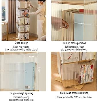 Amazon｜360°回転多層アクリル竹製書架、多層立て360°展示竹製回転書架