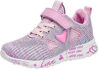 Mocasines Niñas 27 Niños Niños Zapatos Deportivos Primavera/Verano Malla Colorida Patrón en Forma de Corazón Impreso Letra Zapatos Casuales Fiesta Cumpleaños Escuela Fitness al aire libre