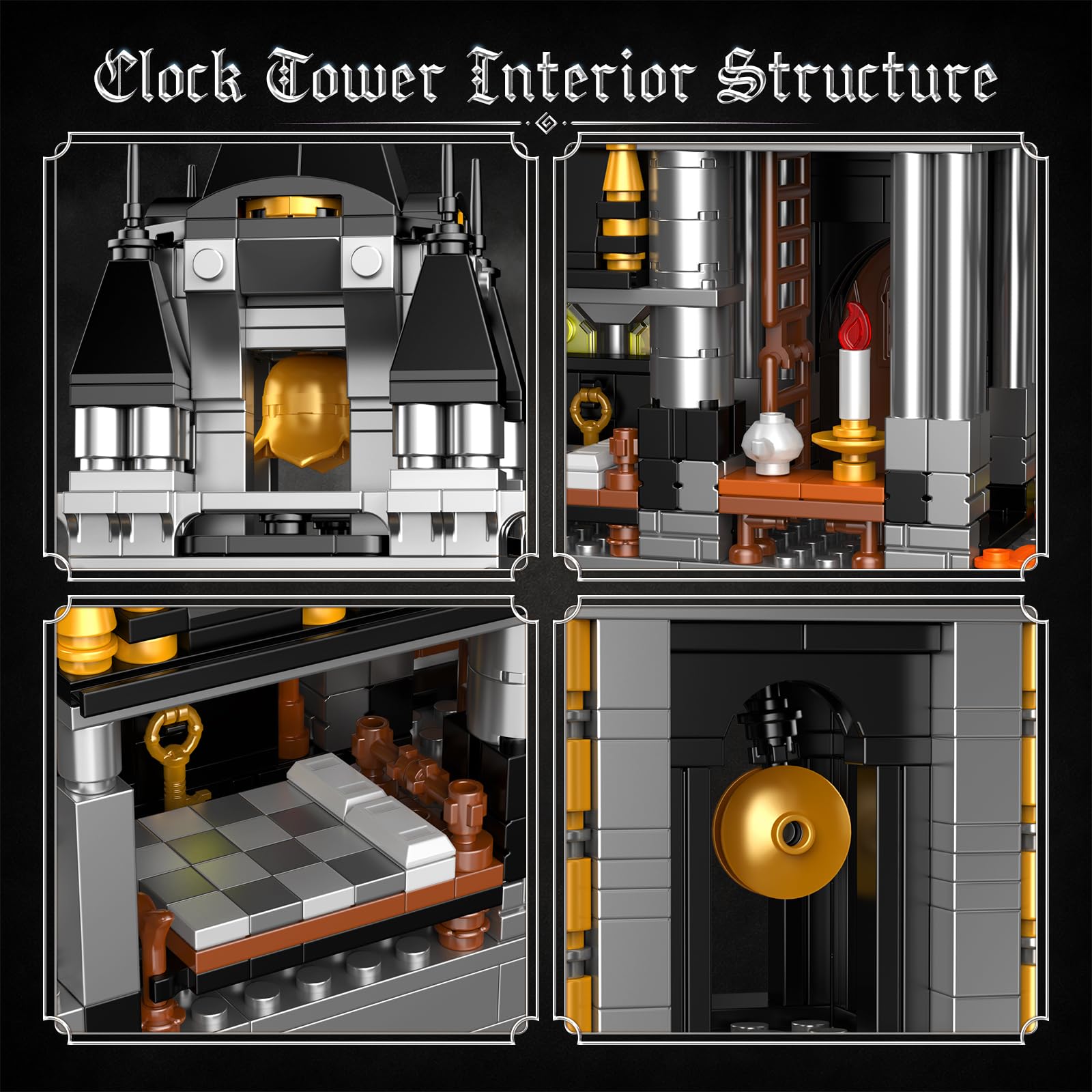 Vziimo Magic Clock Tower Bausteine, Gothic Haus Klemmbausteine Deko Modell mit Katze & Tiere, Schloss MOC Creator Geschenk für Erwachsene ab 15 Jahren (1232 Teile)