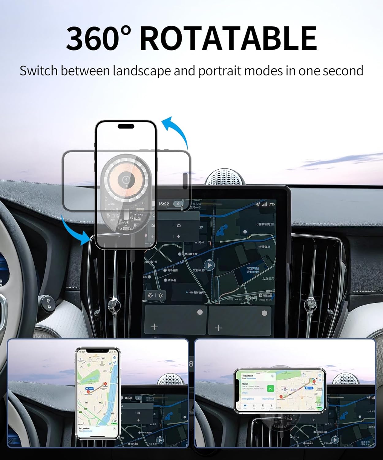 Wireless Charging car Phone Holder for Volvo XC60/XC90 2025-2026 Accessories 11.2-inch Screen Fixed Clip,360° Rotation car Phone Mount Compatible with MagSafe, Don't Affect Air Vent