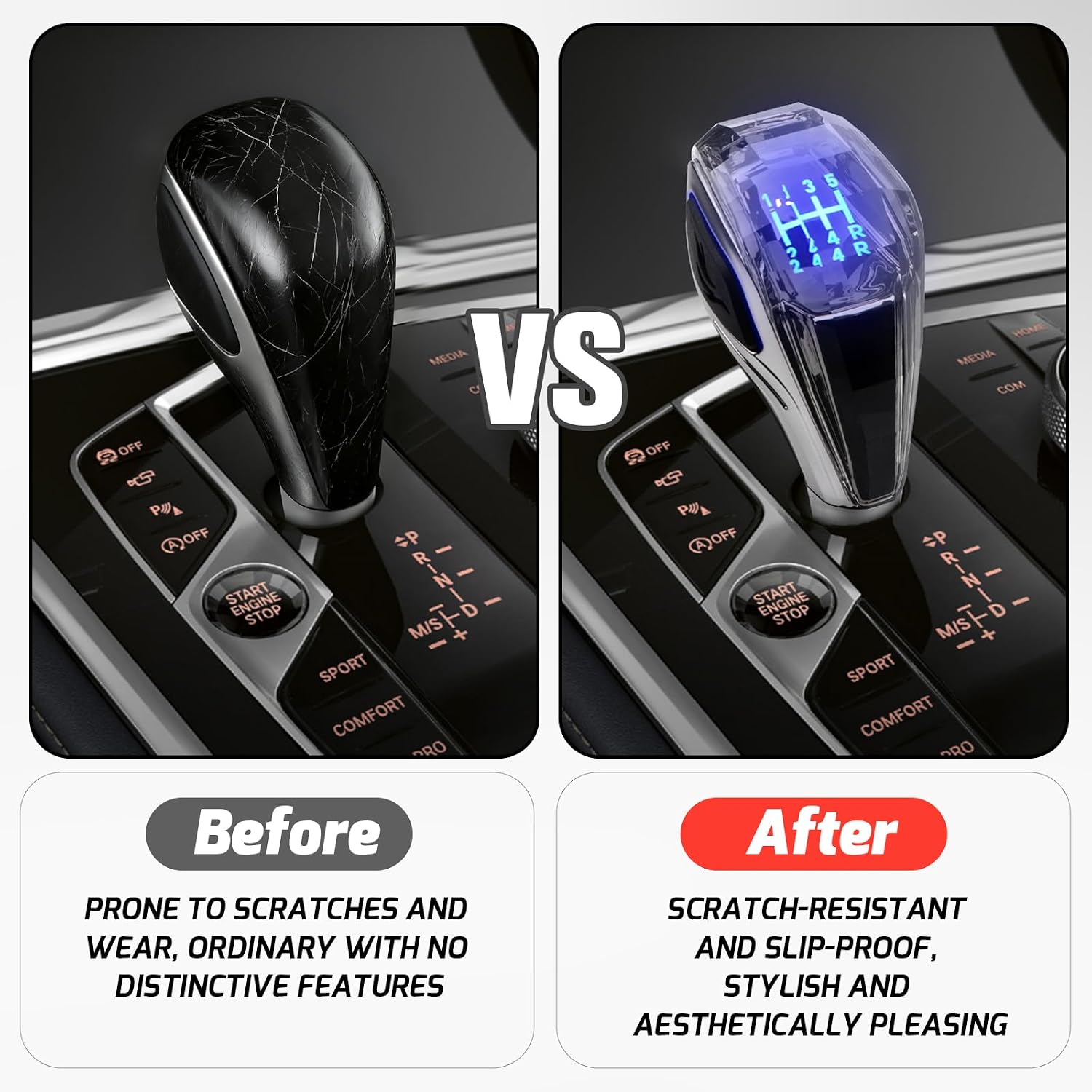 Crystal Car Shift Knob LED Touch Activated Lighting Gear Shifter Lever with 7 Light Colors Fit for Lexus Alfa Mazda Mitsubishi Automotive Decoration Accessories-for Most Manual Transmission Car