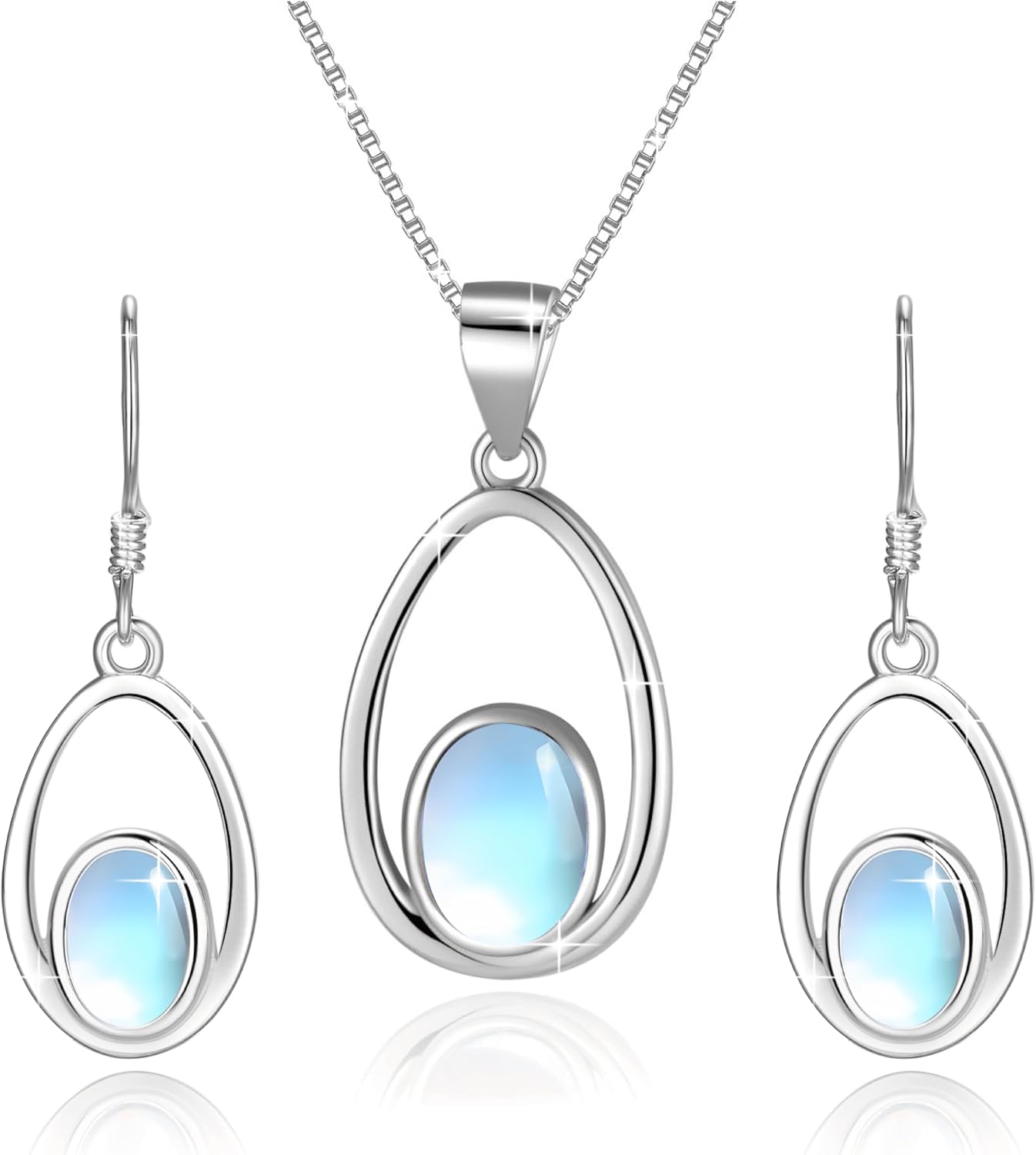Opal Moonstone Jewelry Set 925 Sterling Silver Necklace and Earring for Women Opal Moonstone Jewelry Gifts for Sensitive Ears for Birthday Christmas