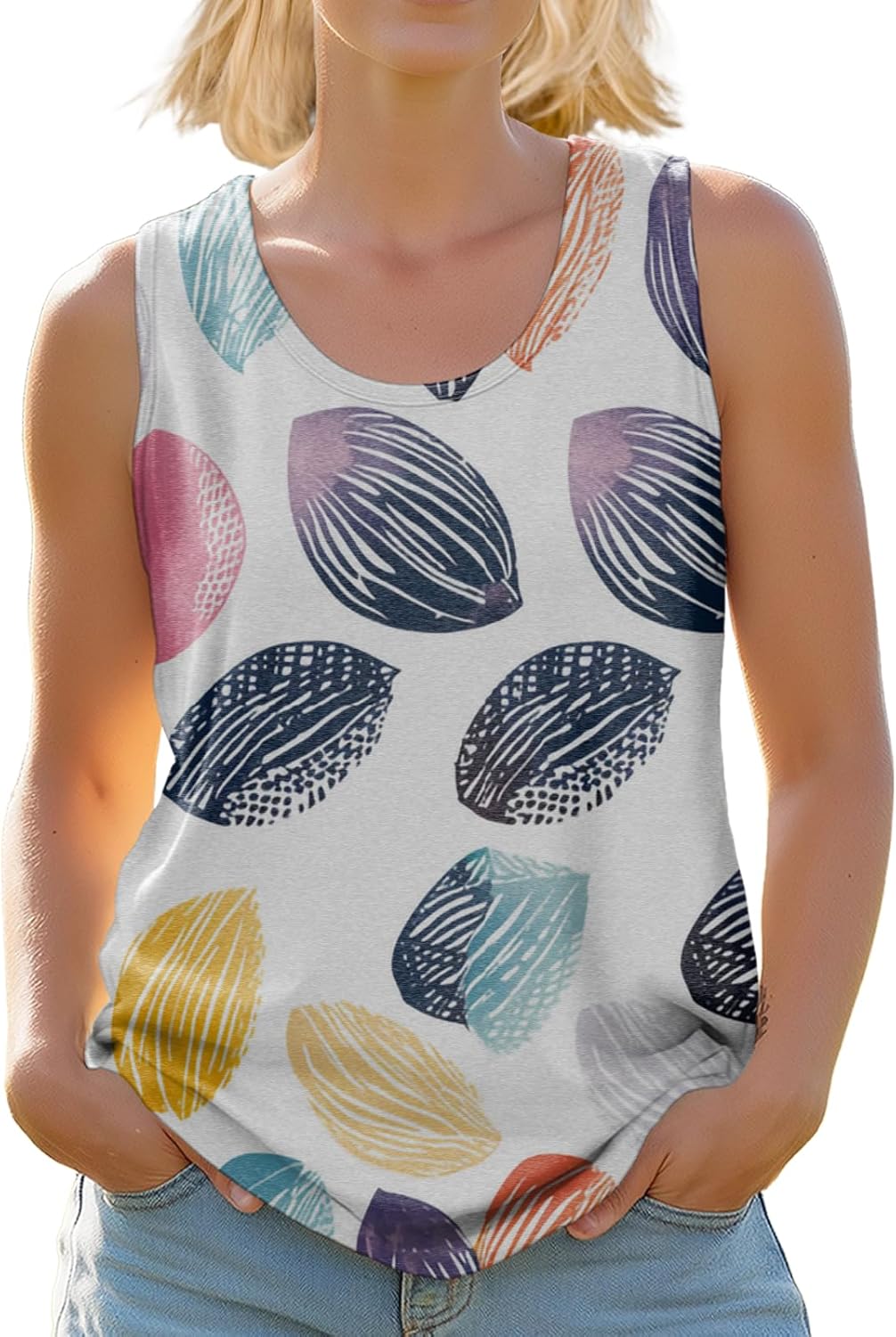 Women's 2025 Tank Tops Sleeveless Shirts Scoop Neck Casual Novelty Baggy Plus Size Oversized Funny Summer Tee