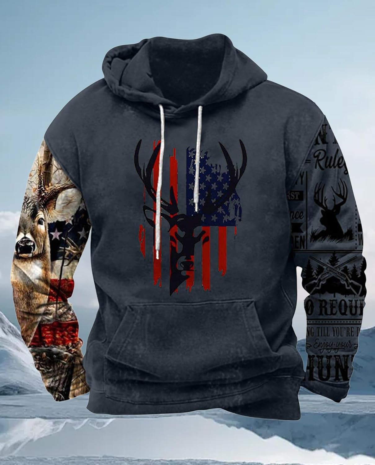Western Hoodie for Men Aztec Cowboy Printed Drawstring Pullover Hooded Sweatshirt Mens Comfy Fleece Sweatshirt - Image 5