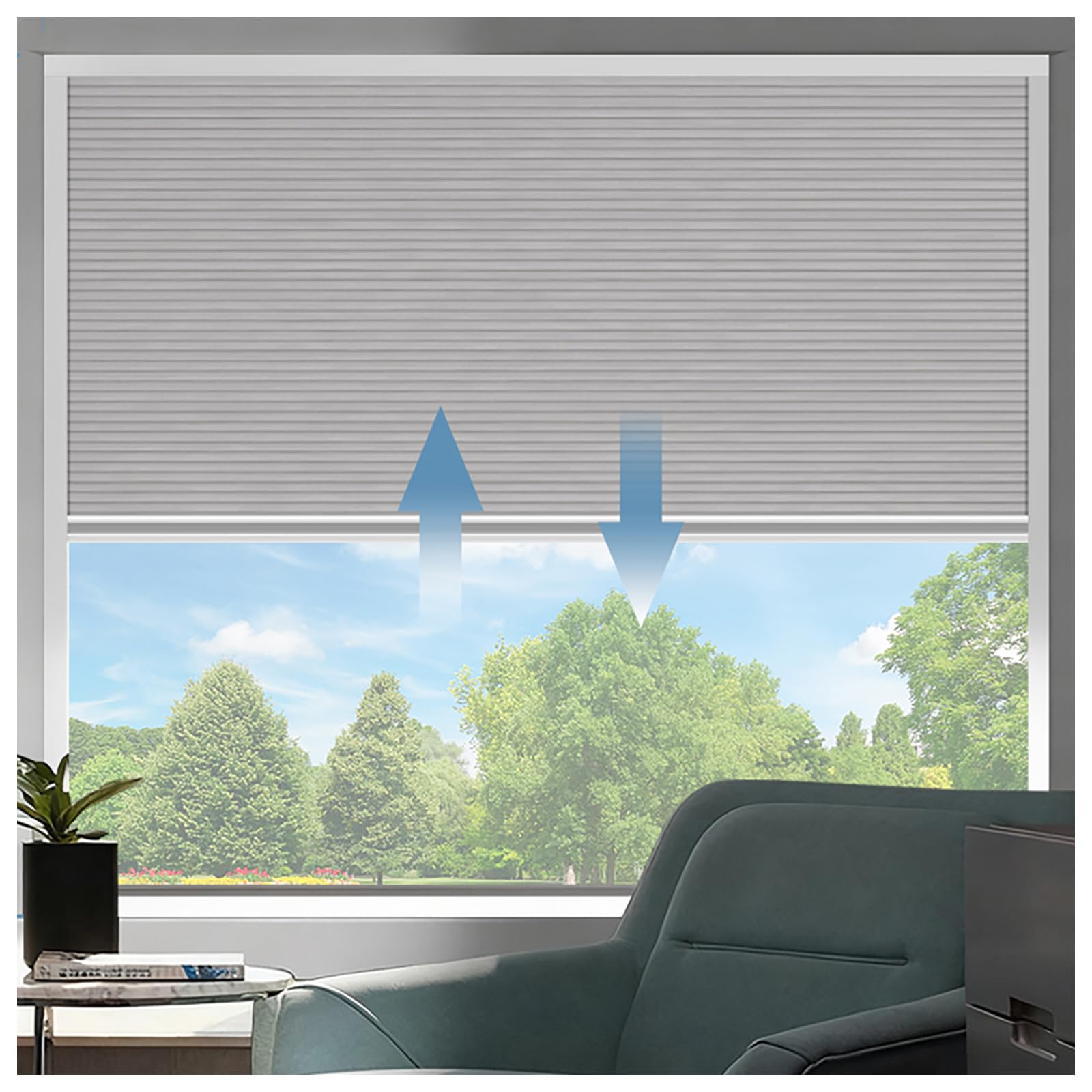 TIPIACE Customizable Size Full Blackout Cellular Shades, Top Down Bottom Up Honeycomb Shades, Light Blocking Avoid Heat Thermal Insulation Blinds for Windows (Light Grey 93021E)