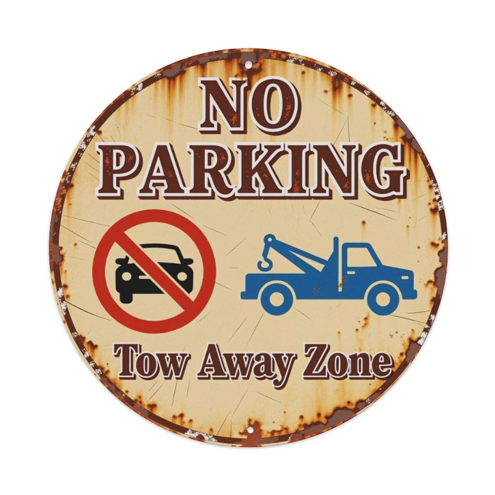 Vintage No Parking Tow Away Warning Round Sign Vintage Aluminium Metal Sign, Retro Wall Decor for Home, Bar, Garage & Farmhouse 20x20cm