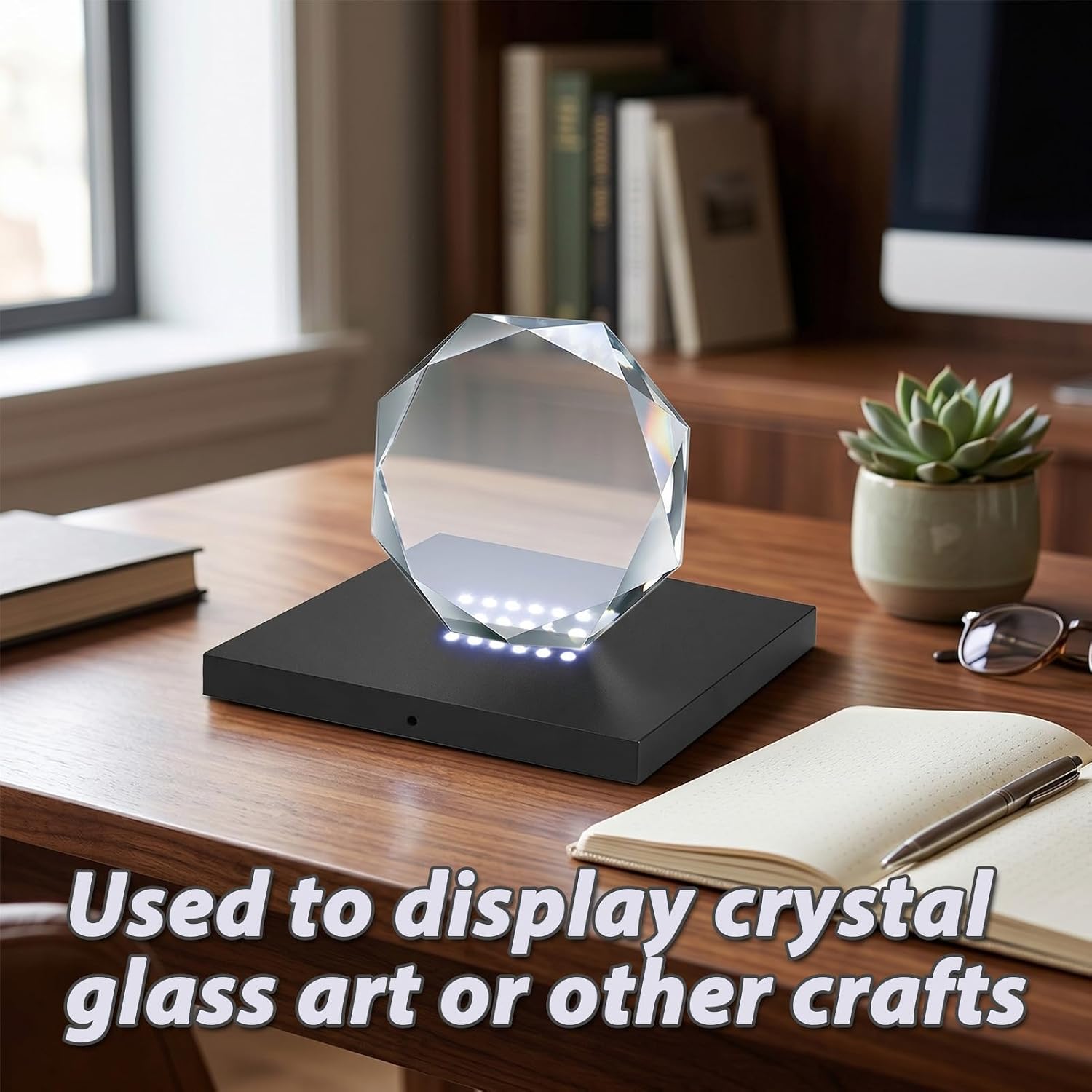 Milltrip LED Rectangular Light Display Base, Crystals Glass Art Light image 2
