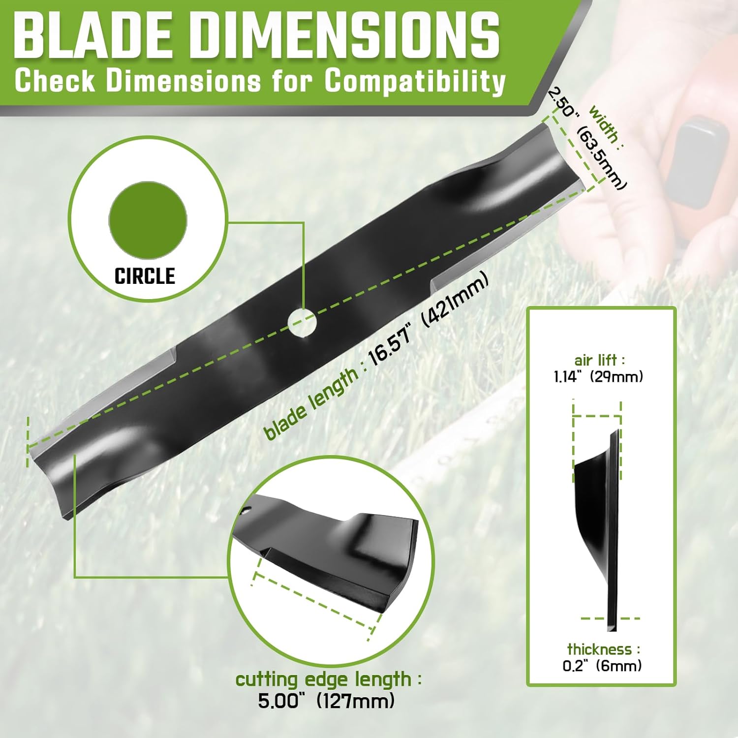 3-Pack High Lift 16.57" Mower Blades Replacement for Kubota 48" Deck K5575-34330 K5617-97530 K5575-97530 K5182-71840, 0.72" Center Hole, Fits Z122EBR ZG124E BX2350D ZG222A