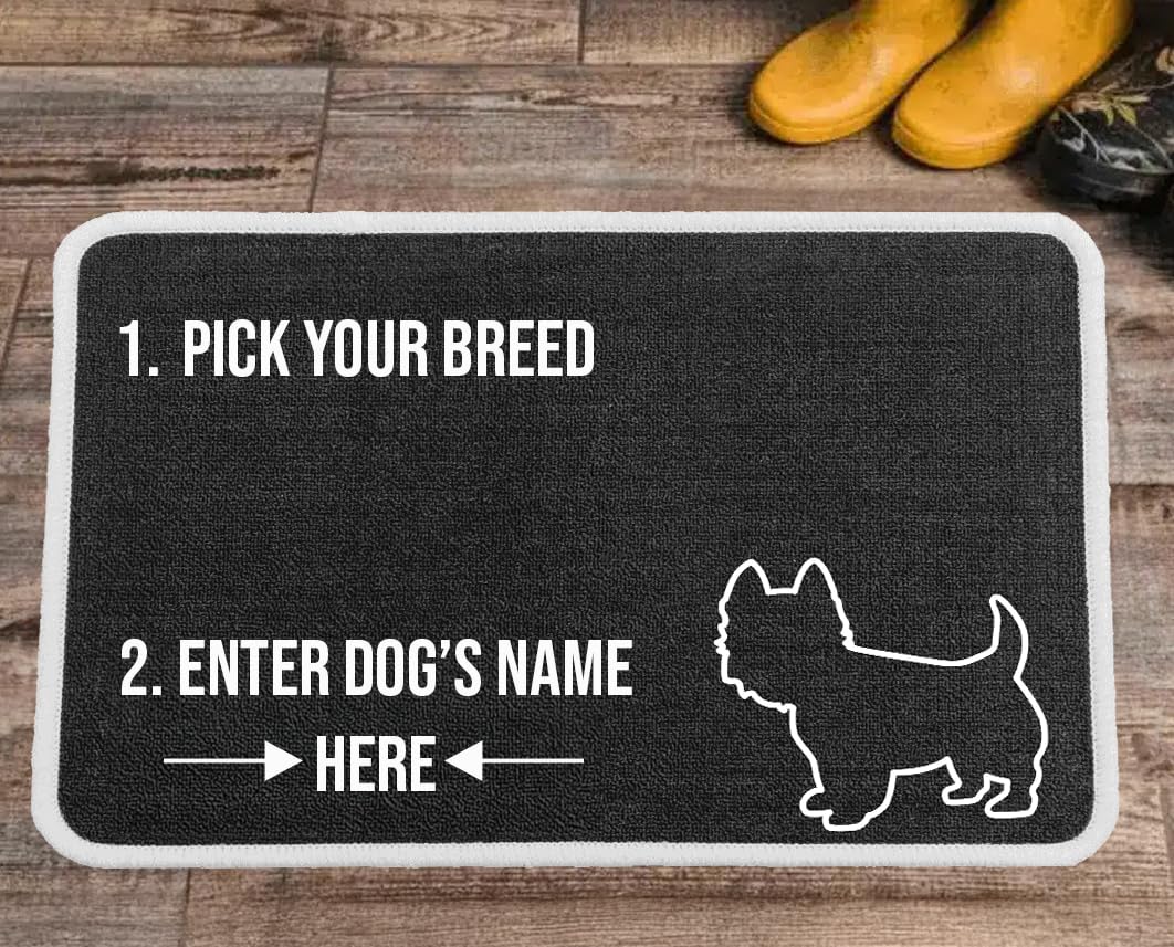 PET REBELLION | Machine Washable & Absorbent | Personalised Extra-Large Pet Feeding Mat | Customisable with Your Pet's Name | Non-Slip Backing | Westie Charcoal — image 1
