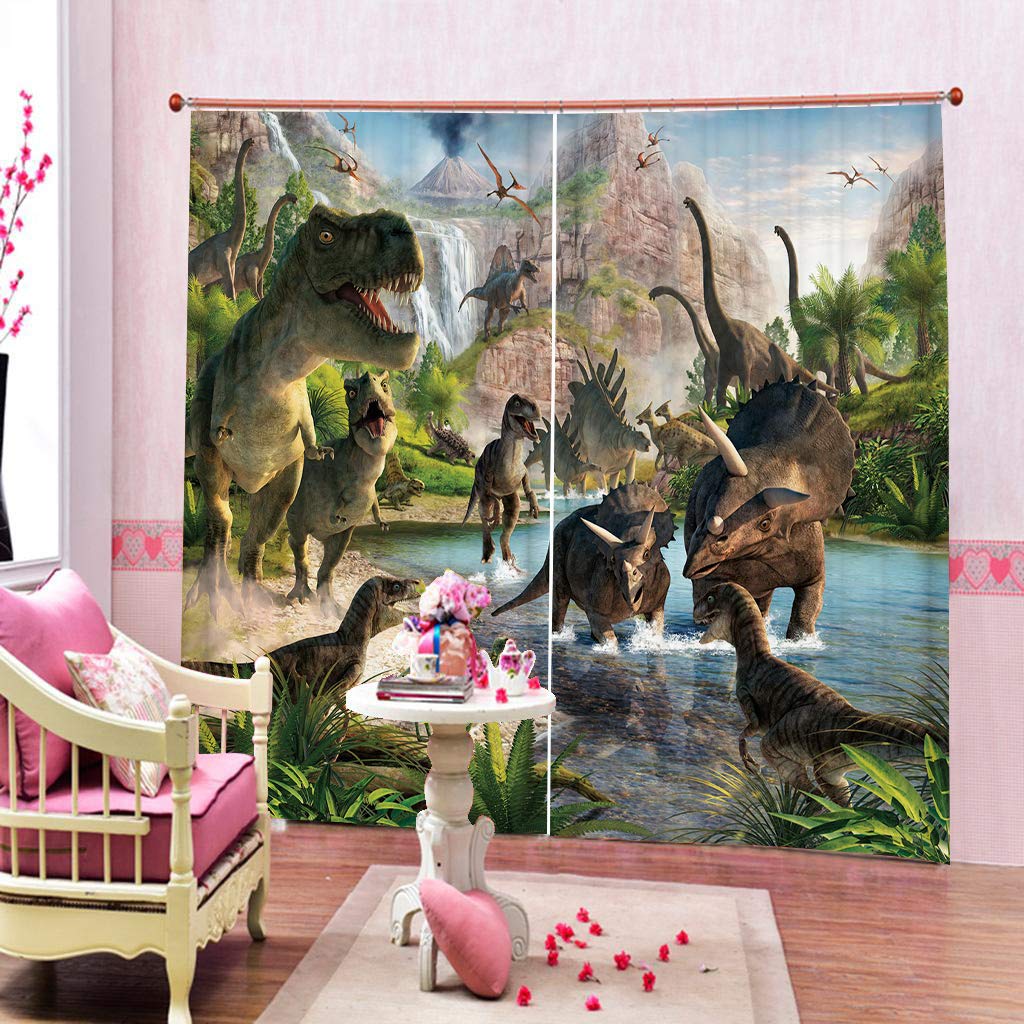 Cortinas para dormitorio de niños, cortinas de ventana de dinosaurio para niños y niñas, sala de estar, 3D, naturaleza jurásica, bonita decoración de habitación, 2 paneles de 27.5 pulgadas de 4