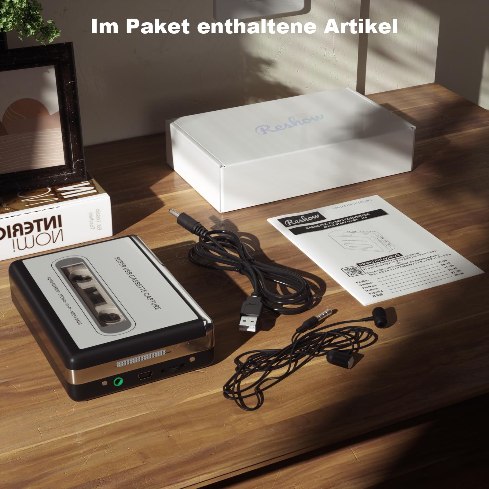 Reshow Kassettenrekorder – Tragbarer Kassettenrekorder, der MP3-Audiodateien über USB aufzeichnet – Konvertiert Kassetten für den iPod – Kompatibel mit Laptops und PCs Format-Silber