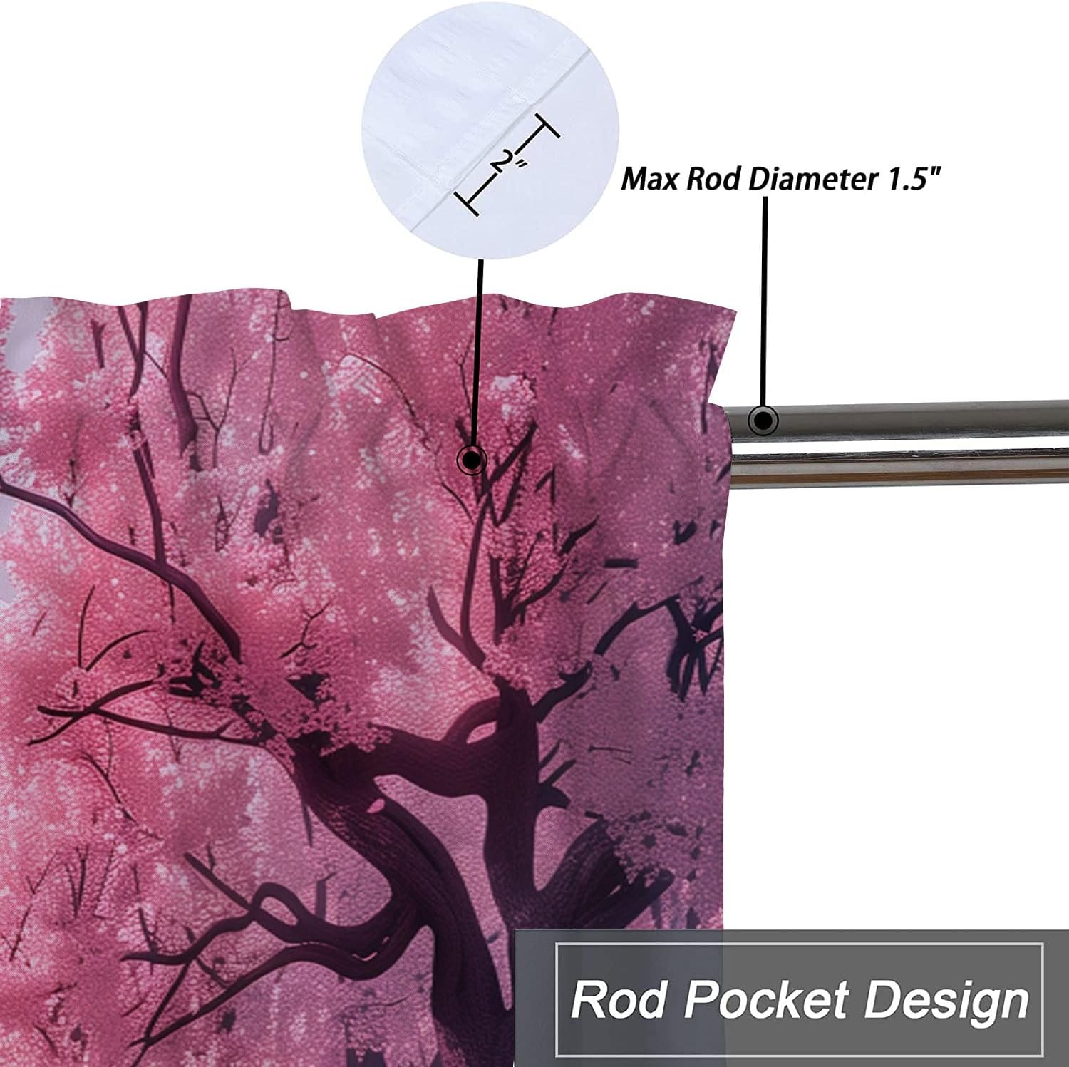Japanese Mount Fuji Valances Curtains for Kitchen Windows Cherry Pink Blossoms Landscape Kitchen Curtains Room Darkening Curtains Rod Pocket 2 Pack 52x 18 inch