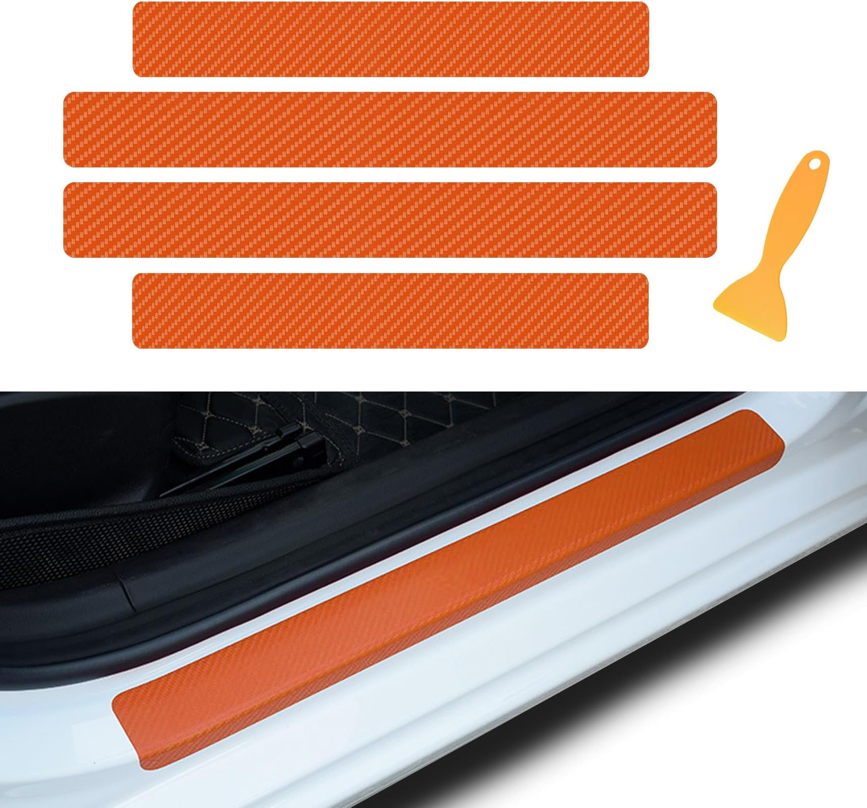 4PCS Car Door Sill Protector, Car Door Edge Guards, 3D Carbon Fiber Auto Door Entry Edge Guard Protection Trim, Universal Waterproof Door Threshold Strips Exterior Accessories for Car Truck